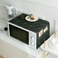 Modern black geometric microwave dust cover with side pockets and white pom-poms trim - 30x90cm / Black Large Checkerboard