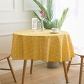 Nordic round tablecloth in bright yellow cotton linen with white geometric patterns - Round 150cm / Yellow Checkerboard