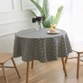 Modern round linen tablecloth featuring a minimalist black and white wave pattern - Round 150cm / Navy Fish Scale