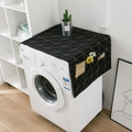 Minimalist black geometric fridge cover with storage pockets and white tassel trim - Black Large Checkerboard