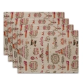 Set of 4 Bohemian Christmas placemats featuring reindeer and holiday wishes - 32x45cm / Christmas