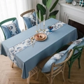 Blue pastoral embroidery cotton linen tablecloth set with matching floral table runner - Blue Floral Embroidery / 135*220