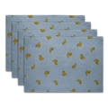 Set of four blue rectangular placemats with hand-drawn yellow banana print patterns - 32x45cm / Little Banana