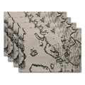Set of 4 Bohemian vintage world map print placemats in off-white textured canvas fabric - 32x45cm / Map
