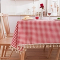 Classic red and white checkered table cloth with elegant tassel fringe in a home setting - 140*220cm / Red Plaid (Tassel Fringe)