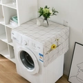 White marble pattern washing machine dust cover with geometric lattice and side pockets - White Large Checkerboard