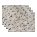 Set of 4 Bohemian floral placemats featuring cream base with hydrangea and dragonfly print - 32x45cm / Grey Dandelion