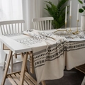 Bohemian black and white geometric print linen tablecloth on a minimalist dining table - 140*220cm / Black Random Geometric (No Tassels)