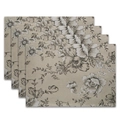 Set of 4 vintage floral print placemats in beige linen fabric for dining table decor - 32x45cm / Black Large Flower