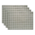 Set of 4 Bohemian windowpane check placemats in sage green cotton linen fabric - 32x45cm / Grey Plaid