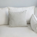 Square white cotton linen pillow cover featuring black tree pattern and pompom trim - 45x45cm / Little Tree Pattern with White Pom-poms