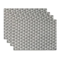 Set of 4 Bohemian grey and white triangle geometric linen placemats for dining table decor - 32x45cm / Grey Triangle