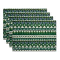 Set of four Bohemian style place mats with geometric patterns in green and blue - 32x45cm / Green Triangle