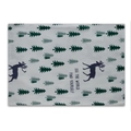 Bohemian linen placemat featuring pine trees, purple elk silhouettes and text prints - 32x45cm / Grey Deer