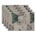 Set of 4 vintage butterfly print rectangular cotton linen placemats for dining table decor - 32x45cm / Large Butterfly