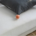 Dark gray lumbar pillow made of linen cotton with an orange decorative pom-pom accessory - 45x45cm / Gray with Orange Pom-poms