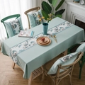 Juego de mantel verde menta y cojín de silla con bordados florales azules finos - Flor Bordada Verde / 135*220