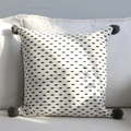 Linen lumbar pillow with black tree patterns and grey pom-poms on a white sofa - 45x45cm / Little Tree Pattern with Gray Pom-poms