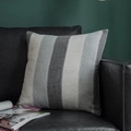 Modern square throw pillow featuring gray and white vertical stripes on a leather sofa - 60x60cm / Grey Stripe
