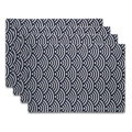 Set of four blue and white Seigaiha pattern rectangle place mats in canvas texture - 32x45cm / Navy Fish Scale