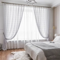 White vintage crochet lace curtains with geometric pattern in a bright bedroom - 100x180 / White Checkered Crochet Curtain