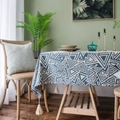 Japanese style jacquard tablecloth with blue geometric patterns and cotton tassels - 60*60cm / Navy Blue Geometric Triangle
