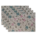 Set of 4 rectangular cotton linen placemats with vintage floral prints and bohemian style - 32x45cm / Pink Blue Dandelion