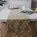 Chemin de table nordique jaune gingembre avec motif géométrique et texture tissée - Chemin de table 30x140cm / Motif de Vagues Jaunes Avec Glands Blancs
