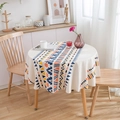 Bohemian geometric round tablecloth with orange and blue ethnic prints for dining decor - Multicolor Geometric (No Fringe)