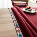 Waterproof wine red tablecloth with colorful circular embroidery on durable fabric - 140x260cm / Burgundy (Embroidered Edges)