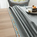 Neutral gray linen tablecloth with colorful geometric embroidered edges for dining tables - 140x260cm / Gray (Embroidered Edges)