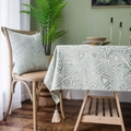 Green and white geometric linen tablecloth with cotton tassels and matching pillow cover - 60*60cm / Green Geometric Triangle