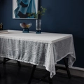 White rectangle lace tablecloth with geometric diamond patterns on dark wood table - 140*220cm