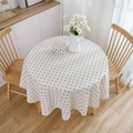 Nappe ronde style japonais en lin avec imprimé marguerites et bordure en dentelle - Ronde 150cm / Marguerite Café Avec Dentelle