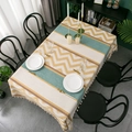Nappe jacquard en chenille européenne à motifs zigzag jaunes et rayures turquoise - 140x260cm / Jacquard avec Frange à Glands / Jaune