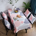 Minimalist rectangular tablecloth and matching cushions with pink gray geometric pattern - 135-135 / Pink Pebble