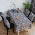 Blumige Tischdecke aus Baumwollleinen mit roten Blumen und blauen Blättern im Vintage-Stil - 60*60cm / Rotes Provencegras