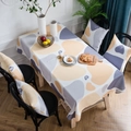 Rectangular yellow pebble print tablecloth with matching blue and gray cushions set - 135-135 / Yellow Pebble