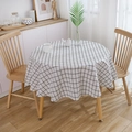 Nappe ronde de style japonais avec motif classique à carreaux noirs et blancs en coton et lin - Ronde 150cm / Grille Blanche Sans Dentelle
