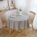 Nappe ronde de style nordique en lin à carreaux gris et blancs pour table à manger - Ronde 150cm / Grille Grise Sans Dentelle