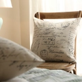 Fodera per cuscino in cotone e lino beige stile vintage francese con stampa Marseille su sedia - 45x45 / Stile Lettera JIS