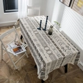 Bohemian style rectangular tablecloth with beige fabric and geometric brown wave patterns - 140*220cm / Linen Arrow Print