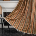 Bohemian striped curtain with yellow geometric patterns and white fringe tassels for home - 150*260