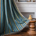 Bohemian striped cotton linen curtain with tassel trim for a vibrant home decor style - 150*260 / Blue Stripe (Hook)