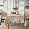 Rectangle linen tablecloth with blue floral pattern in a cozy dining room setting - The Blue Bee Has No Frills. / 140*160cm