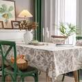 Bohemian style linen tablecloth featuring beige floral paisley patterns in rectangular shape - Camellia Without Lace / 100*140cm