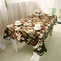 Floral and bird pattern rectangle tablecloth in dark brown with elegant tassel edge - 60x60cm / Coffee Bird Print (Without Fringe)