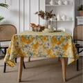 Rectangular cotton linen tablecloth with pastoral yellow floral print and blue accents - Yellow Flower (No Lace) / 100*140cm