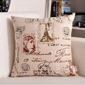 Fodera per cuscino in lino beige con stampa vintage Tour Eiffel in un ambiente domestico - 45x45 / Stile Ritratto di Donna