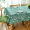 Green rustic cotton linen tablecloth with small white floral pattern on a dining table - 100*140cm / Green Tableware Style (Without Lace)